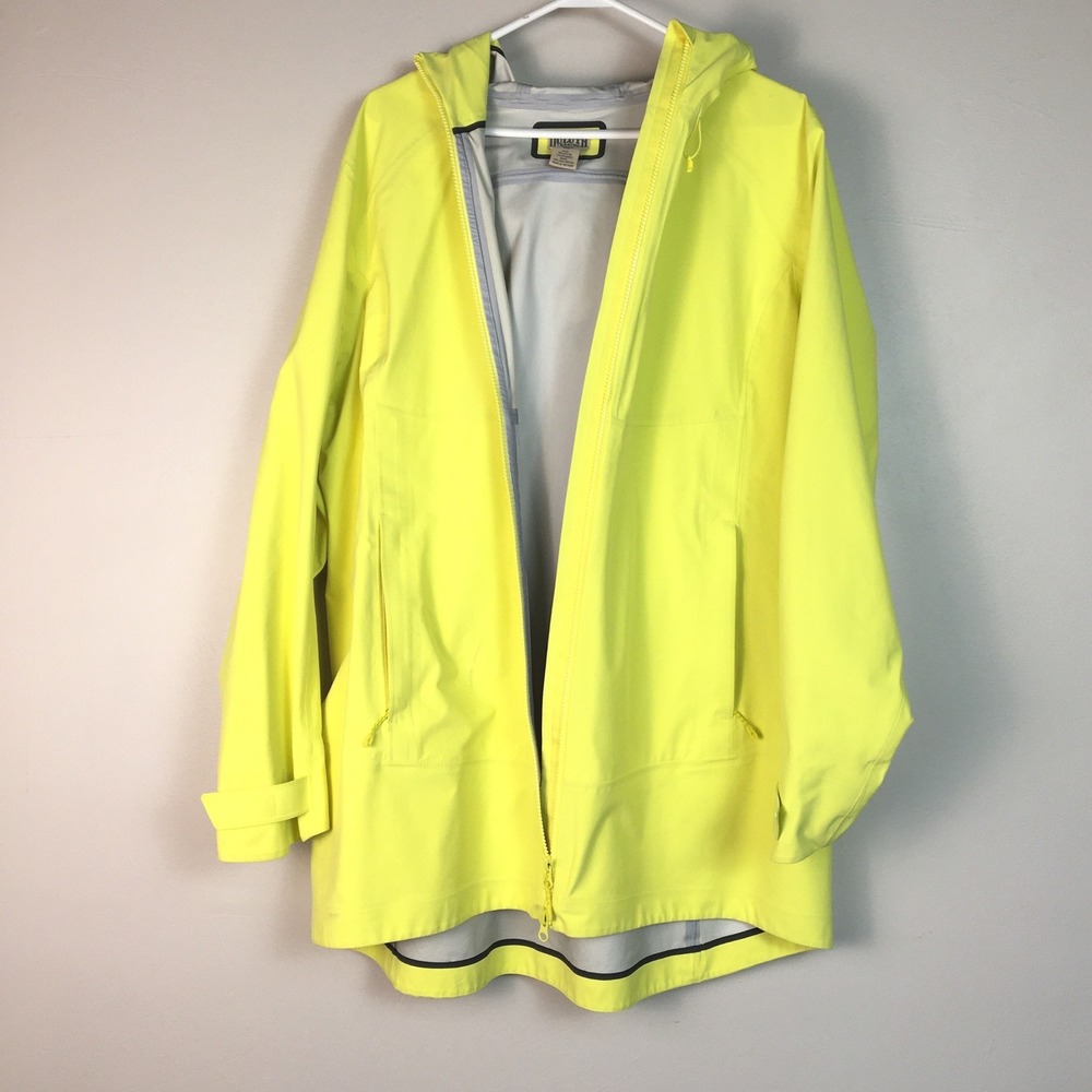 Duluth Trading Dryfecta Rain Coat Jacket Neon Yellow Hooded Full Zip Shell - Picture 2 of 10